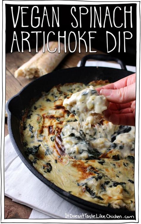 Vegan Spinach Artichoke Dip. One of the most popular vegan recipes of 2015! Vegan Sauces, Pepperoni Dip, Vegan Spinach Artichoke Dip, Spinach And Artichoke Dip, Vegan Spinach, Cheesecake Dip, Vegan Dip, Like Chicken, Spinach Artichoke Dip