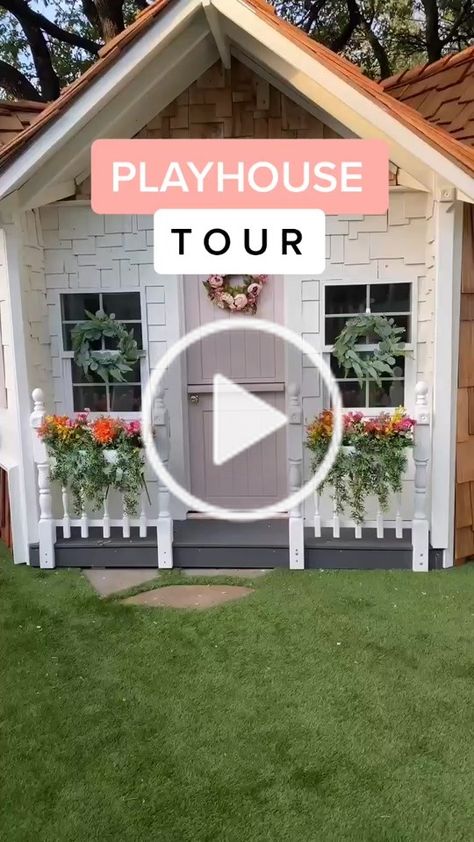 Playhouse To She Shed, Playhouse Inside The House, Children's Playhouse Ideas, Playhouse Furniture Ideas, Turning A Shed Into A Playhouse, Garden Playhouse Ideas, Outside Playhouse Interior, Play House Ideas Indoor, Shed Converted To Playhouse