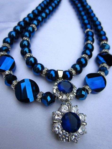 Cobalt Blue 2 Starnds Glass Pearls Blue Wardrobe, Fashion Boards, Pearls Necklace, Blue Dream, Feeling Blue, Love Blue, Blue Jewelry, Blue Pearl, Precious Gems