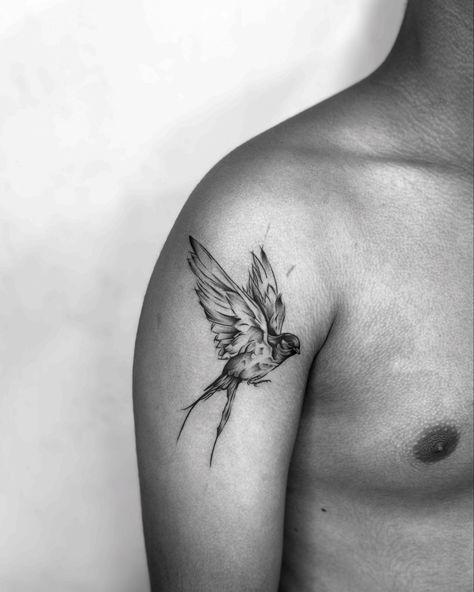 Adding a touch of whimsy and nature to our client’s shoulder with a beautiful sparrow tattoo. Each design tells a unique story, one art piece at a time. . . . . . . #tattoo #piercing #pictures #like #likesforlike #instalike #insta #instagram #instagood #instalife #caption #reels #reelsinstagram #reelsvideo #instadaily #viralvideos #viral #fyp #fypシ Sparrow Tattoo Men, Sparrow Tattoo, First Art, Olive Branch, Insta Instagram, Book Aesthetic, Tattoos For Guys, Art Pieces, Collage