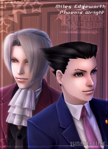 Mod The Sims - ~*Eclipse [Ace Attorney Sims] Phoenix Wright + Miles Edgeworth*~*UPDATED* Phoniex Wright X Miles Edgeworth, Ace Attorney Sims 4 Cc, Pink Pjs, Miles Edgeworth, Sims 4 Cheats, Ds Games, Phoenix Wright, Ace Attorney, Sims 4 Cc Finds