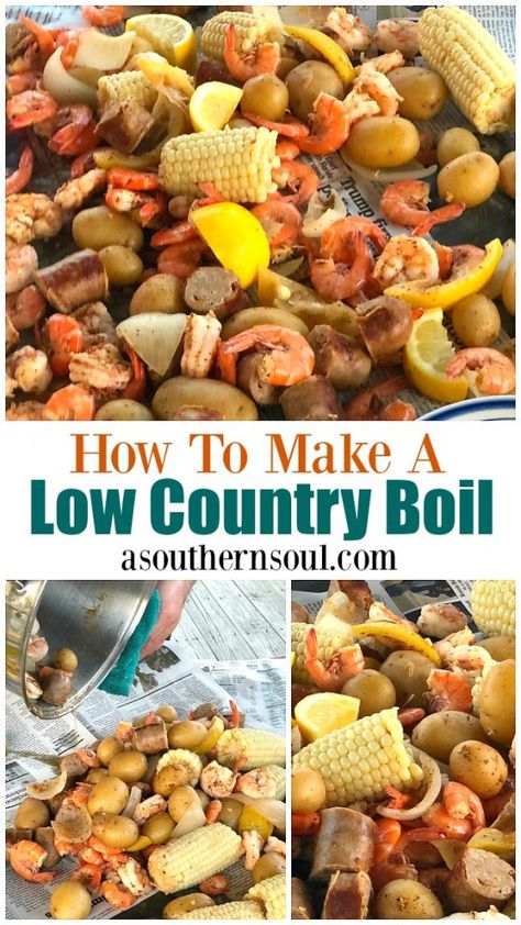 Low Country Boil Recipe, Seafood Boil Party, Shrimp Boil Recipe, A Southern Soul, Country Boil, Low Country Boil, Seafood Boil Recipes, Boiled Food, One Pot Meal