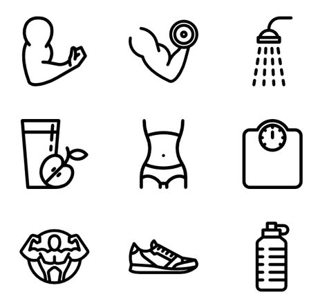 Gym Pictogram, Fit Body Drawing, Gym Doodles, Fitness Doodles, Gym Drawing, Fitness Drawing, Gym Icons, Fitness App Icon, Gym Vector