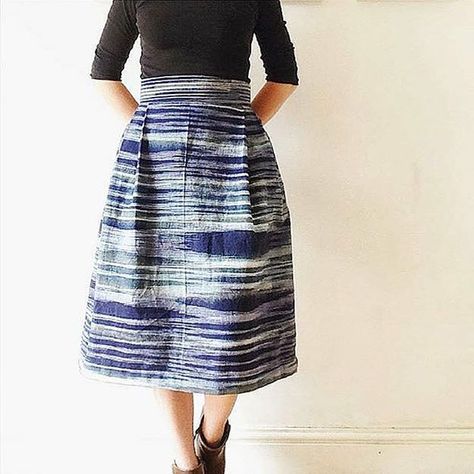 We just had to share this fantastic skirt made by one of our lovely customers in our ethically sourced Abstract Stripe Ikat 💙 the silhouette and fabric work beautifully together! Handwoven Skirt, Fabric Work, Weaving Ideas, Stripes Fabric, Handwoven Fabric, Fabric Projects, Sewing Inspiration, Dressmaking, Contemporary Style