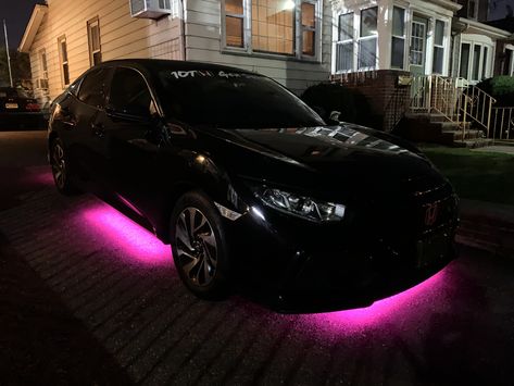 Honda Civic 2018 Hatchback Pink Underglow #pinkunderglow #hondacivichatchback #njcars Pink Honda, Black Honda Civic, Honda Hatchback, Black Honda, Honda Civic Sport, Honda Civic Hatchback, Civic Hatchback, Honda (car), Kid Friendly Travel Destinations