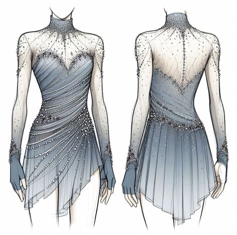 Ice Skating Sketch Art, Figure Skating Leotards, Figure Skating Dresses Design, Figure Skating Dresses Drawing, Figure Skating Dress Sketch, Figure Skating Outfits Costumes, Blue Ice Skating Dress, Figure Skating Costumes Dresses, Figure Skating Clothes