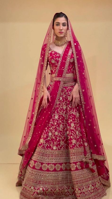 Ruby Pink Dori Embroidered Raw Silk Bridal Lehenga With Double Dupatta-RH3576 [Video] | Latest bridal lehenga, Bridal lehenga red, Red bridal dress Rani Color Lehenga Bridal, Rani Pink Bridal Lehenga, Bridal Pink Lehenga, Lehenga With Double Dupatta, Pink Lehenga Bridal, Bridal Chaniya Choli, Bridal Choli, Wedding Lehengas Bridal, Double Dupatta