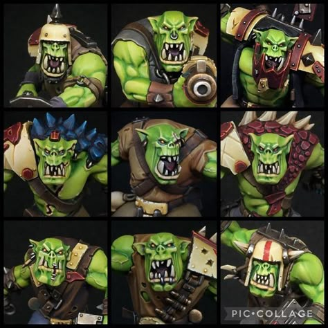 Bobby Thompson on Instagram: "I don’t often do ‘clip-show’ collage posts like this, but I figured I’d take a look back at the orks I’ve painted since this time last year! I swear I have no idea how I managed to paint some of these faces 😂 #warhammer40k #orkboyz #orkkommandos #orks #orks40k #40k #paintingwarhammer #warhammer #minipainting #miniaturepainting #miniatures #hobby #art #artist" Warhammer Orks 40k, Warhammer 40k Orks Paint, Warhammer Orcs Miniatures, Ork Miniatures, Warhammer 40k Ork Paint Scheme, Warhammer 40k Miniatures Orks, Ork Paint Scheme, Ork 40k, Warhammer 40k Orks Miniatures