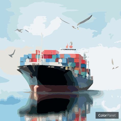 Coloring picture Cargo ship with game oil colorplanet Ship Line Art, Cargo Ship Illustration, Ship Clip Art, Ships Painting, Ship Sketch, Ship Illustration, Horse Canvas Painting, Coloring Games, Horse Canvas