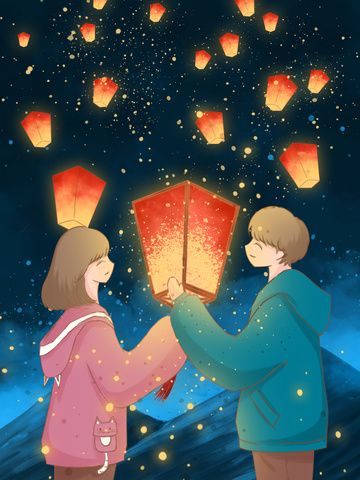 new year wish,make a wish,kongming lantern,couple,mountain,starry sky,fresh,romantic,watercolor,light,winter,wallpaper,day sign Sky Lantern Drawing, New Year Illustration Art, Wish Illustration, New Year Couple, Illustration Of Couple, Make Wish, Mix Cartoon, New Year Drawing, Lantern Wallpaper