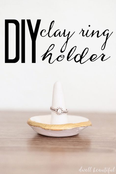 DIY Clay Ring Holder - Monthly DIY Challenge - Dwell Beautiful Diy Clay Ring Holder, Clay Ring Holder, Diy Clay Rings, Ring Holder Diy, Clay Ring, Homemade Clay, Hobbies For Couples, Diy Air Dry Clay, Diy Ring