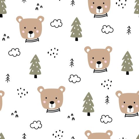 Kids Prints Pattern Fabrics, Animal Backgrounds Wallpapers, Baby Prints Pattern, Baby Prints Pattern Design, Baby Pattern Illustration, Kids Wallpaper Pattern, Animal Pattern Illustration, Cute Bear Wallpaper, Kid Wallpaper