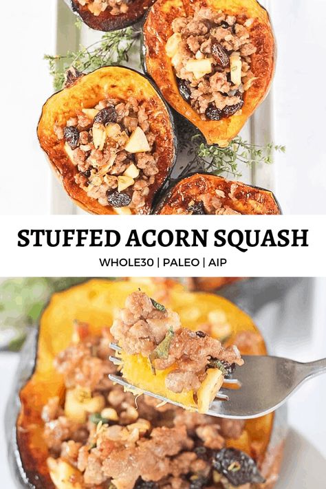 Thanksgiving Staples, Aip Veggies, Aip Dinners, Paleo Sausage, Stuffed Acorn Squash, Acorn Squash Recipes, Aip Diet, Autoimmune Paleo, Autumn Recipes