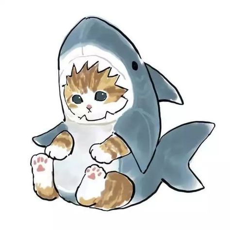 Cat Shark, Shark Drawing, Shark Costumes, Kitten Drawing, Cute Shark, Kawaii Chibi, Kawaii Cat, Cute Animal Drawings, Cat Theme