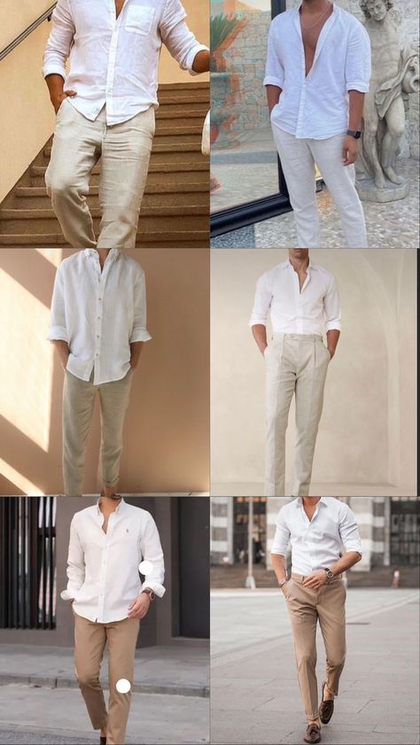 Linen Groomsmen Attire, Mens Summer Wedding Outfits, Male Wedding Guest Outfit, Boho Wedding Guest Outfit, Mens Beach Wedding Attire, Wedding Guest Men, Beach Wedding Men, Boho Wedding Guest, Cocktail Dress Code