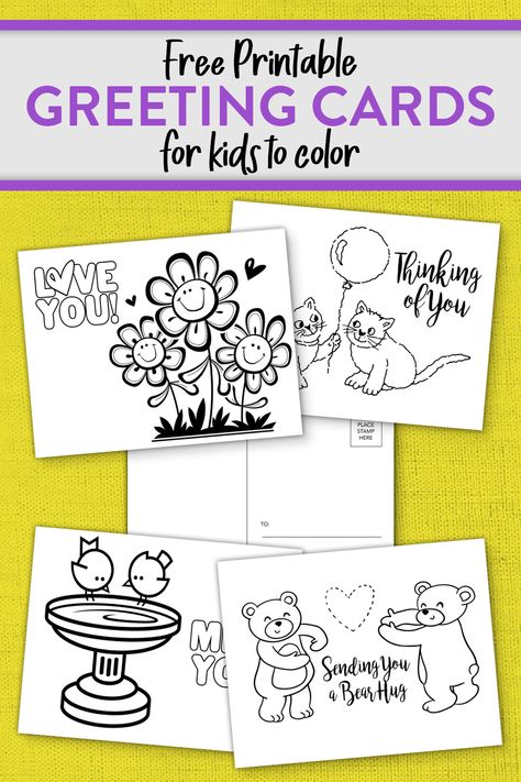 Printable Postcards that you can download in PDF, Word or Publisher formats to color and mail! It’s an easy project at home and in your Sunday school classroom. Post Card Printable, Greeting Card Templates Printable, Coloring Cards Printable, Free Greeting Cards Printables, Kindness Cards Printable Free, Printable Cards Free Templates, Card Making Ideas For Kids, Free Printable Postcards, Printable Kindness Cards