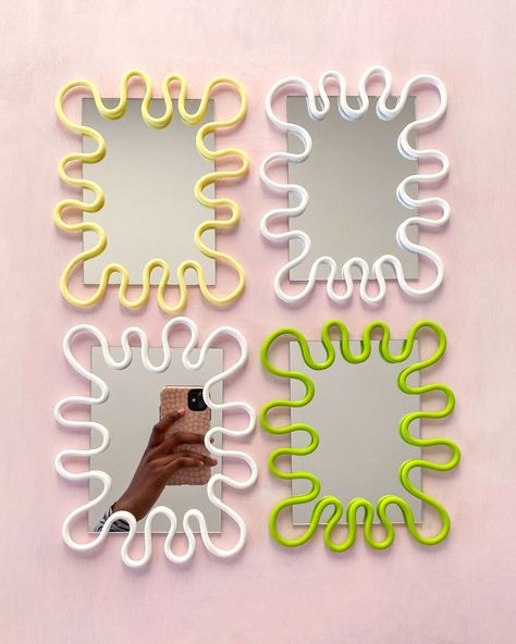 Reflective Delights: Craft Stunning Art with Blob Mirror Clay Artsy Room, School Apartment, Blob Mirror, Pastel Inspiration, Funky Mirrors, Dream Flat, Boo Board, Danish Pastel Room, Pinterest Room