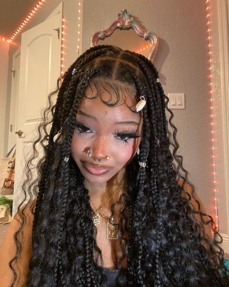 Goddess Braids With Jewels, Fairy Braids Black Women, Angel Braids Black, Fairy Braids Hairstyles Black, Sza Braids Hairstyles, Messy Goddess Braids, Braids With Crystals, Bugged Out 111, Alt Braided Hairstyles