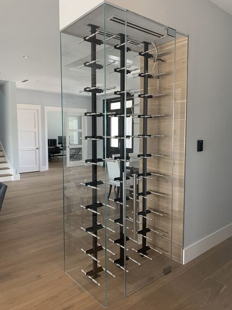 Everything to Consider when Building a Glass Wine Cellar - Builders Glass of Bonita, Inc. Wine Wall Display, Wine Cellar Wall, Wine Storage Wall, Wine Room Design, Glass Wine Cellar, Built In Wine Cooler, Wine Cellar Door, Wine Closet, Home Wine Cellars