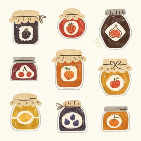 Oh Jess Marie | jam jars 🥰🫙🍑🫐🍓 one for each of you 🤲🏻 . . . . #artoftheday #drawingoftheday #digitalgouache #kitchenart #procreateart… | Instagram Croquis, Simple Jar Drawing, Jar Illustration Art, Jam Illustration Jar, Jam Jar Painting, Christmas Food Drawing, Cute Objects Aesthetic, Jam Jar Drawing, Honey Jar Illustration