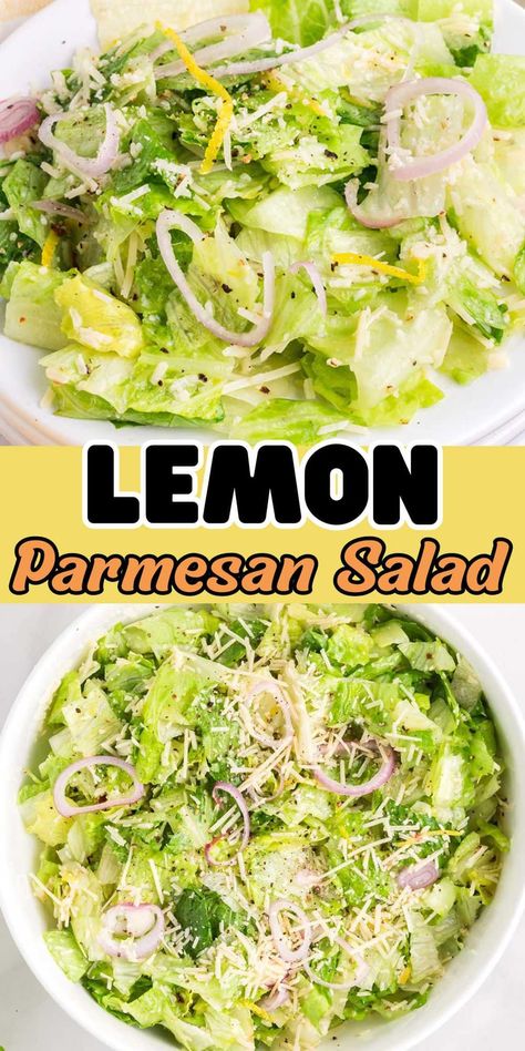 Lemon Parmesan Salad Lemon And Onion Salad, Lemon And Onion Salad Italian, Parmesan Lemon Salad, Lemon Parm Salad, Lemon Parmasean Salad, Romaine Parmesan Salad, Lemon Onion Salad, Lemon Parmesan Lettuce Salad, Healthy Lite Dinners