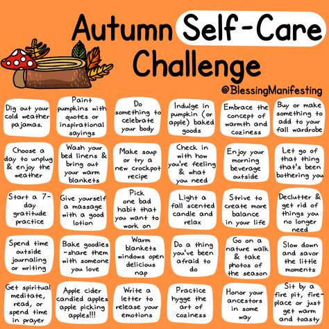 Seasonal Self Care, Fall Self Care Challenge, September Self Care, Self Care September, Autumn Self Care, Autumn Challenge, Blessing Manifesting, Cold Weather Quotes, Nursery Poem