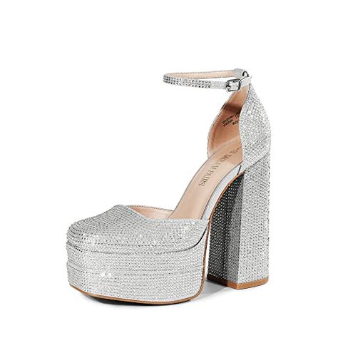 DREAM PAIRS Women’s High Chunky Platform Closed Toe Block Heels Square Toe Ankle Strap Dress Wedding Party Pumps Shoes Closed Toe Block Heels, Silver Platform Heels, Rhinestone Pumps, Dress Wedding Party, Party Pumps, Shoe Wishlist, Platform Heels Chunky, Chunky Platform, Sneaker Heels