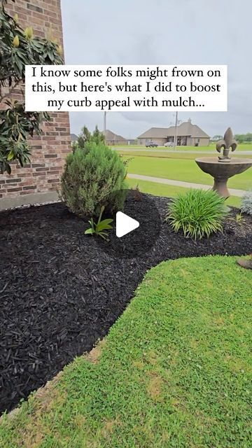 PetraMax | For Lawn & Garden Lovers | I know what you’re thinking... mulch dye? Here’s why I did it!  My tired mulch was bringing down the whole yard. A little bit of this... | Instagram Mulch Along Fence Line, Landscape Mulch And Rock Ideas, Black Vs Brown Mulch, Black Rubber Mulch Landscaping, Black Mulch Garden, Rubber Mulch Landscaping Ideas, Black Mulch Landscaping Front Yards, Mulch Alternative Ideas, Mulch Landscaping Ideas Front Yard