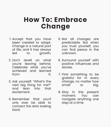 Learn how to embrace change with these prompts and reminders How To Change Completely, How To Cope With Change, How To Embrace Change, How To Deal With Change, How To Detach, Accepting Change, Motivation Help, Embrace The Change, Making A Change