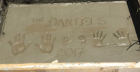 Concrete Step Family Handprints Handprint In Concrete, Hand Prints In Concrete Ideas, Footprints In Concrete, Handprints In Concrete New Home, Concrete Handprints Ideas, Cement Handprints, Family Handprints, Concrete Step, Family Hand Prints