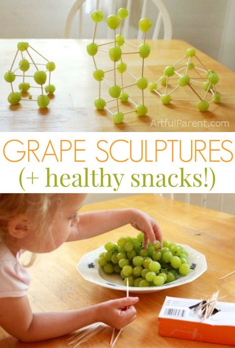 Grape and toothpick sculptures are edible art projects that double as a healthy snack for kids. Toothpick Sculpture, Care Meals, Kid Games, 2024 Ideas, Fun Foods, Summer Program, Camp Ideas, Peaceful Parenting, Mom Stuff