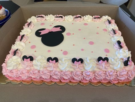 Minnie Mouse Sheet Cake, Minnie Mouse Birthday Theme, Twodles Birthday, Minnie Mouse First Birthday, Disney Cake, Minnie Mouse Birthday Decorations, Rectangle Cake, Minnie Mouse Birthday Cakes, Minnie Mouse Cupcakes