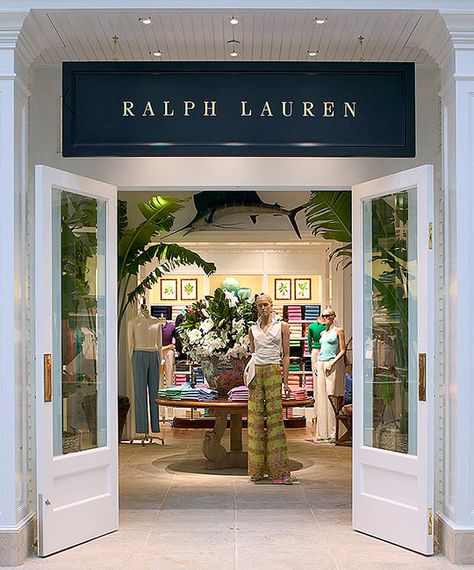 Click to view several Ralph Lauren retail stores designed by Deborah French. Store Entrance, Ralph Lauren Store, Retail Facade, French Designs, Mr Brown, Decoration Vitrine, Shop House Ideas, Shop House Plans, Shop Fronts