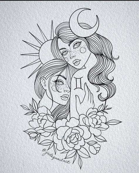 Gemini Tattoo Designs, Gemini Art, Mystical Tattoos, Small Shoulder Tattoos, Light Tattoo, Aries Tattoo, Gemini Tattoo, Detailed Coloring Pages, Unique Drawings