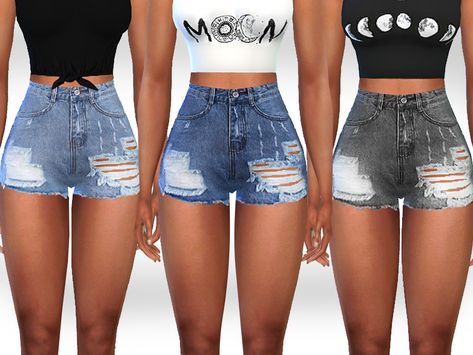 High Waist Denim Shorts, Free Sims 4, Sims 4 Body Mods, Sims 4 Expansions, Sims 4 Cc Folder, Sims4 Clothes, Female Shorts, Ripped Denim Shorts, Sims 4 Collections