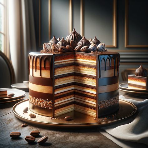 Cooking up Joy - Made with love: Decadent Opera Cake Opera Cake Recipe Easy, Chocolate Opera Cake, Opera Torte, Opera Cake Recipe, Opera Cake, Fine Dining Desserts, Cake Filling Recipes, Coffee Buttercream, Cake Filling