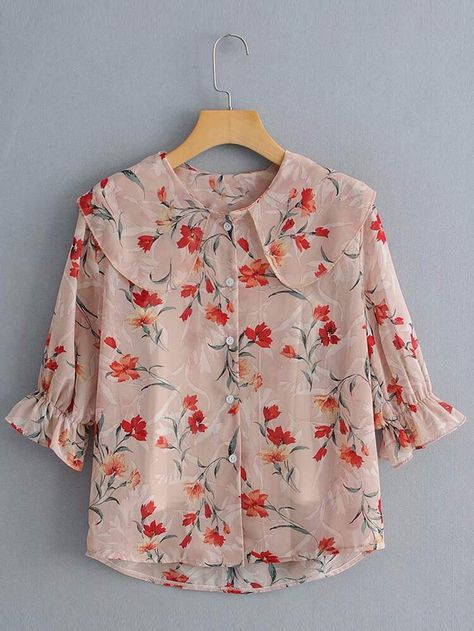 To find out about the Ditsy Floral Chiffon Blouse & Cami Top at SHEIN, part of our latest Blouses ready to shop online today! Blouse Tops Designs, Chiffon Tops Blouses, Floral Chiffon Blouse, Womens Tops Dressy, Fashion Top Outfits, Fancy Tops, Fashion Tops Blouse, Trendy Fashion Tops, Stylish Dresses For Girls