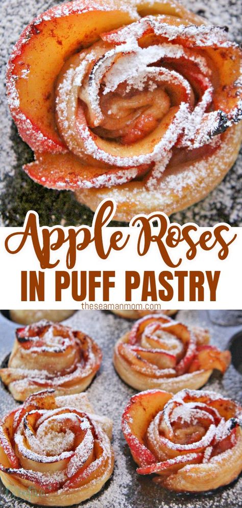 Puff Pastry Roses, Puff Pastry Apple Roses, Apple Rose Tarts, Apple Recipes With Puff Pastry, Apple Roses Puff Pastry, Apple Roses Recipe, Apple Rose Pastry, Recipes Pastry, Apple Rose Tart