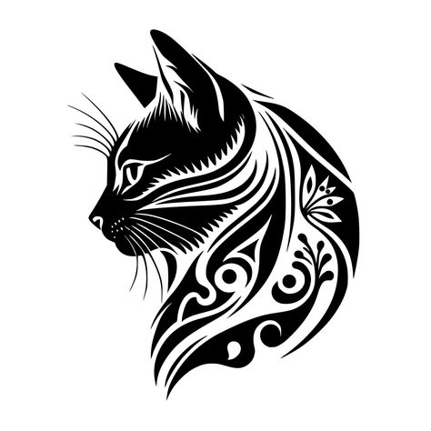 Stylized, ornamental cat portrait. Design for embroidery, tattoo, t-shirt, mascot, logo. Animal Silhouette Art, Silhouette Chat, Animal Stencil Art, Cat Logo Design, Embroidery Tattoo, Tattoo T Shirt, Design For Embroidery, Animal Stencil, 3d Logo Design