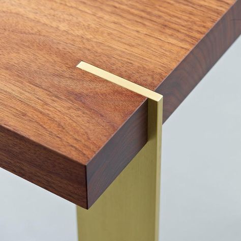 Walnut and Brass: Joined at the Tip in Side Table Collection | Woodworking Network Meja Sofa, Ip Design, Joinery Details, Group Project, Work Plans, Wood Joints, Wood Detail, Furniture Details, Metal Work