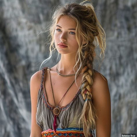 25 Chic Pool Hairstyle Ideas Loose Single Braid, Long Hairstyles Boho, Loose Curly Braid, Female Pirate Hairstyles, Poolside Hairstyles, Loose Side Braid, Textured Braid, Braid Waves, Pirate Hair