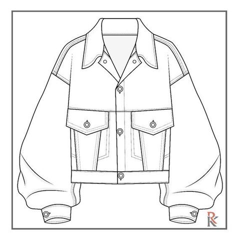 Drawing Of Jacket, How To Draw A Jean Jacket, Denim Jacket Drawing Reference, Jacket Art Drawing, Jacket Illustration Sketches, Drawing A Jacket, Denim Sketch Illustration Fashion, Denim Technical Drawing, Denim Jacket Technical Drawing