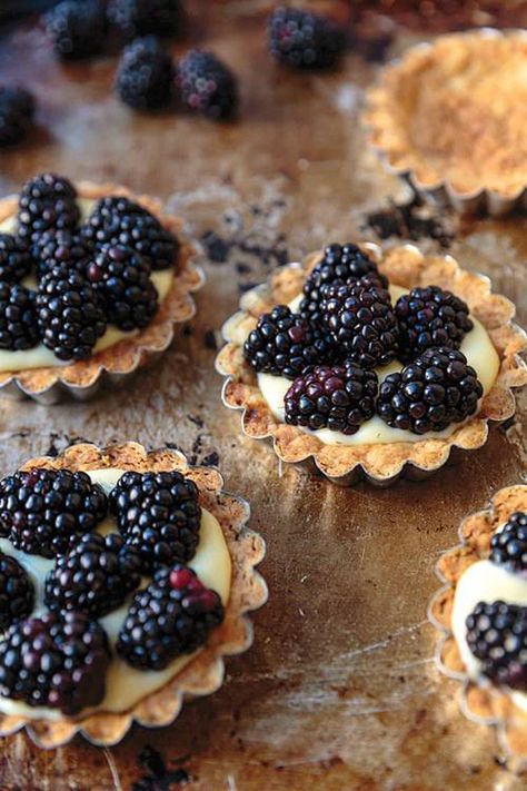 Brown Butter Tart with Blackberries Recipe | Saveur French Baked Goods, Sour Cherry Recipes, Best Easy Dessert Recipes, French Dessert Recipes, Mini Tarts, Blackberry Pie, Blackberry Recipes, Butter Tarts, French Dessert