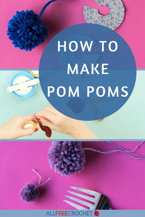 How to Make a Pom Pom (4 Ways!) Diy Yarn Pom Pom, Diy Pom Pom Rug, Make Pom Poms, Pompon Diy, Pom Pom Animals, Yarn Crafts For Kids, Diy Sy, Diy Pom Poms, Pom Pom Rug