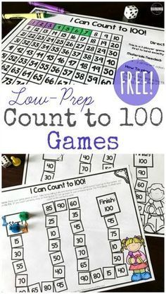 FREE Low Prep Count to 100 Games - These are such a fun way to help kids practice counting to 100 by 1s, 5s, 10s and more. Great for Kindergarten, first grade, 2nd grade math (homeschool, math practice, math centers) Count To 100, Counting To 100, Math Games For Kids, Math Counting, Math Practice, Fun Math Games, Math Methods, Homeschool Math, Math Numbers