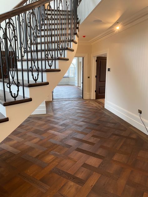 Brushed Fumed Oak Basketweave Parquet Flooring Basket Weave Parquet Flooring, Basket Weave Wood Floor, Basket Weave Flooring, Herringbone Wood Floor Living Room, Wood Herringbone Floor, Wood Floor Tiles, Moody Forest, Wood Floor Bathroom, Parquet Design