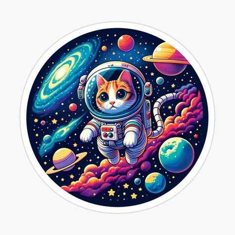 Get my art printed on awesome products. Support me at Redbubble #RBandME: https://www.redbubble.com/i/sticker/untitled-by-untitled/159553110.EJUG5?asc=u Cute Space Stickers, Kids Science Lab, Astronaut Cat Doodle, Cat Astronaut, Astronaut Sticker, Cats In Space Art, Silhouette Vinyl, Space Cat, Cat Stickers