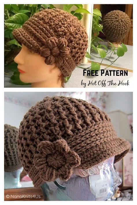 6 Newsboy Hat Free Crochet Pattern - Page 2 of 2 Crochet Newsboy Hat Free Pattern, Crochet Cloche Hat Free Pattern, Wool Hat Pattern, Diy Shrug, Crochet Hats Free Pattern Ladies, Newsboy Hat Pattern, Aesthetic Crochet Patterns, Cloche Hat Pattern, Hat Free Crochet Pattern