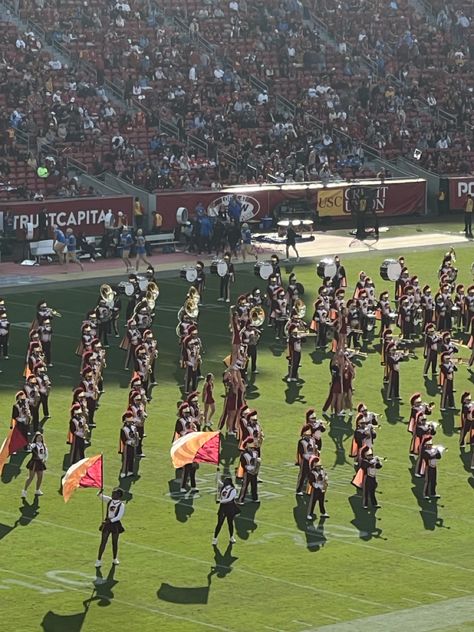 usc marching band, usc football game, college Marching Band Season, College Marching Band, Football Game College, Marching Band Aesthetic, Band Aesthetic, High School Marching Band, College Vision Board, Usc Football, Band Nerd