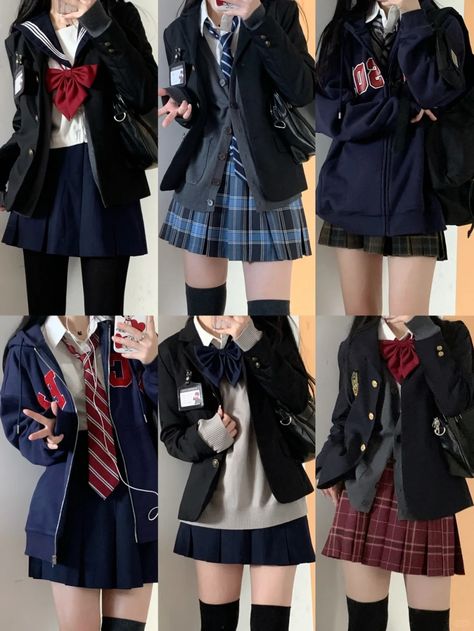 Unique School Uniforms, Academy Uniform Design, Uniform Design School, Goth School Uniform, Fancy School Uniform, Japanese Uniform Highschool, Styling Uniform, School Uniform Japan, Japanese School Outfits